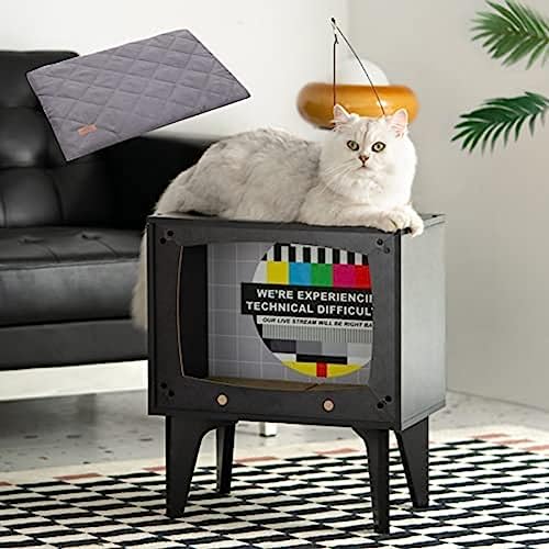 Katzenhaus Aus Holz Für Katzen, Katzenbett, Für Den Innenbereich, TV-förmig, Robust, Groß, Luxuriös, Katzenunterschlupf, Möbel Mit Kissen, Katzenkratzer, Glocke, Ball, Spielzeug,Schwarz,18,1 * 11, Katzenhaus Aus Holz Für Katzen, Katzenbett, Für Den Innenbereich, TV-förmig, Robust, Groß, Luxuriös, Katzenunterschlupf, Möbel Mit Kissen, Katzenkratzer, Glocke, Ball, Spielzeug,Schwarz,18,1 * 11, von CIRC