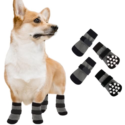 CITÉTOILE 4 Paar Anti-Rutsch Hundesocken, Hundesocken Pfotenschutz für Drinnen, rutschfeste Hundesocken für Hartholzböden, Hundeschuhe für kleine mittlere große Hunde, Schwarz, L CITÉTOILE 4 Paar Anti-Rutsch Hundesocken, Hundesocken Pfotenschutz für Drinnen, rutschfeste Hundesocken für Hartholzböden, Hundeschuhe für kleine mittlere große Hunde, Schwarz, L von CITÉTOILE