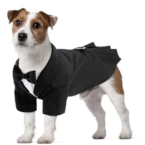 CITÉTOILE Hunde Hochzeit Anzug Set, Smoking Hemd mit Fliege Party Kleidung, Hochzeit Geburtstag Party Halloween Hundeanzug für Kleine Mittlere Große Hunde Katze, Schwarz, L von CITÉTOILE