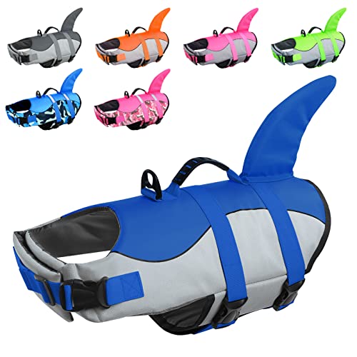 CITÉTOILE Schwimmweste Hunde Hai, Leicht und Sicher für Wassersport, hundeschwimmweste mit Griff und Reflektierend für Kleine Mittlere und Große Hunde, Blau, XS von CITÉTOILE