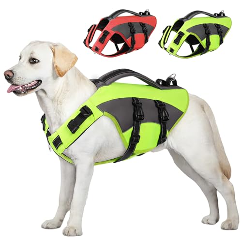 CITÉTOILE Hunde Schwimmweste mit Griff und Reflektierend, Einstellbare Rettungsweste für Kleine Mittel Große Hunde, Langlebigem für Wassersport Schwimmen und Bootfahren, Grün, XXL von CITÉTOILE