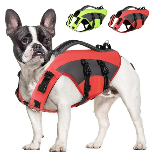 CITÉTOILE Hunde Schwimmweste mit Griff und Reflektierend, Einstellbare Rettungsweste für Kleine Mittel Große Hunde, Langlebigem für Wassersport Schwimmen und Bootfahren, Rot, L von CITÉTOILE