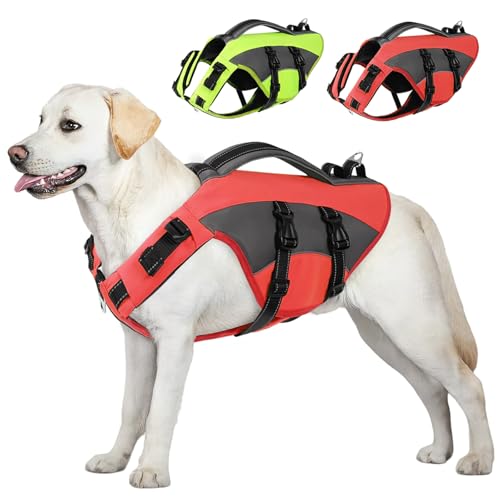 CITÉTOILE Hunde Schwimmweste mit Griff und Reflektierend, Einstellbare Rettungsweste für Kleine Mittel Große Hunde, Langlebigem für Wassersport Schwimmen und Bootfahren, Rot, XXL von CITÉTOILE