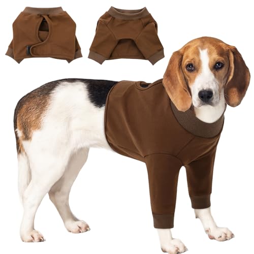 CITÉTOILE Hundebody Nach Op, Wundschutzanzüge für Hunde Mit Bein, Vornebeinschutz für Verletzung Hund, Anti-Wundlecken Op Body Hunde, E-Kragen Alternative, Braun, M von CITÉTOILE