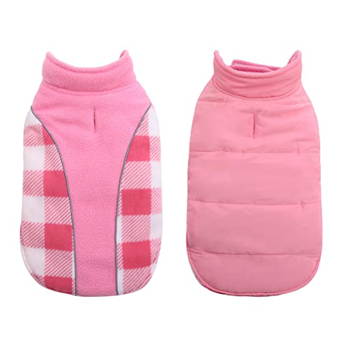 CITÉTOILE Hundemantel Winter, Hundemantel Wasserdicht Winddichte, Wendbarer Hundejacke für Kleine Mittel Große Hunde, Hundemantel Baumwolle mit Geschirrloch, Reflektierend Warm Verstellbarer, Rose, M von CITÉTOILE