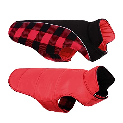 CITÉTOILE Hundemantel Winter, Hundemantel Wasserdicht Winddichte, Wendbarer Hundejacke für Kleine Mittel Große Hunde, Hundemantel Baumwolle mit Geschirrloch, Reflektierend Warm Verstellbarer, Rot, L von CITÉTOILE