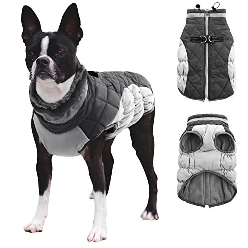 CITÉTOILE Hundemantel Winter,Hundejacke mit Geschirr, Wasserdicht Hundemantel mit Fleece Gefütterte für Kleine Hunde Warme Hundeweste mit Reflektierend für Kleine Mittel Grosse Hunde, Grau, XS von CITÉTOILE