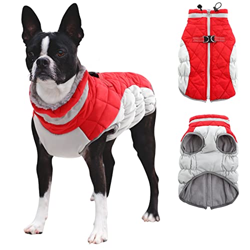 CITÉTOILE Hundemantel Winter,Hundejacke mit Geschirr, Wasserdicht Hundemantel mit Fleece Gefütterte für Kleine Hunde Warme Hundeweste mit Reflektierend für Kleine Mittel Grosse Hunde, Rot, XL von CITÉTOILE