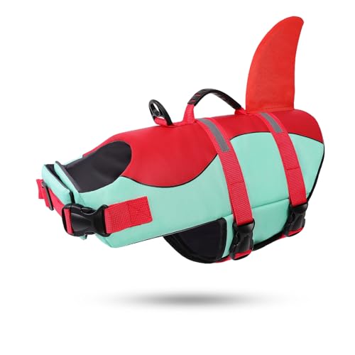 CITÉTOILE Hundeschwimmweste Hai, Leicht und Sicher für Wassersport, Schwimmweste Hunde mit Griff und Reflektierend für Kleine Mittlere und Große Hund, Rotgrün, XS von CITÉTOILE
