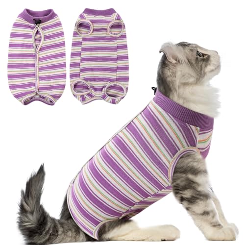 CITÉTOILE Katzenbody nach Op, Postoperative Katzenkleidung für Bauchwunden, Erholungsanzug Kleidung nach Der Operation Tragen, E-Halsband Alternative für Katzen Hunde, Lila, L von CITÉTOILE