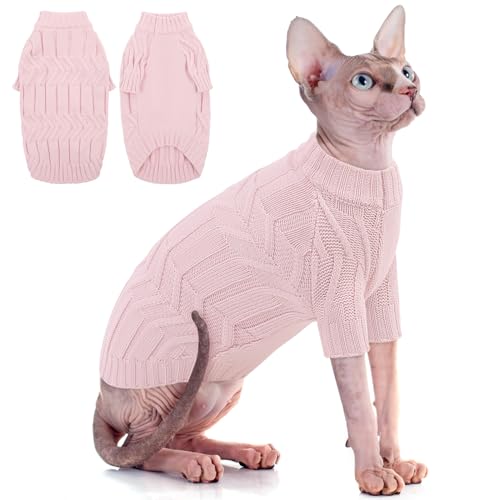 CITÉTOILE Katzenpullover, Strickpullover für haarlose Katzen, Wärme Winter Hundepullover mit Ärmeln, Klassisches Katzenpulli für Katzen Kleine Hunde Innen & Außen, Rosa, M von CITÉTOILE