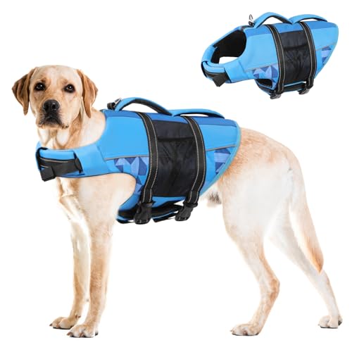 CITÉTOILE Schwimmweste Hund, Hunde Schwimmweste mit Griff und Reflektierend, Rettungsweste für Kleine Mittlere und Große Hunde mit Guter Auftrieb, Leicht und Sicher für Wassersport Blau L von CITÉTOILE