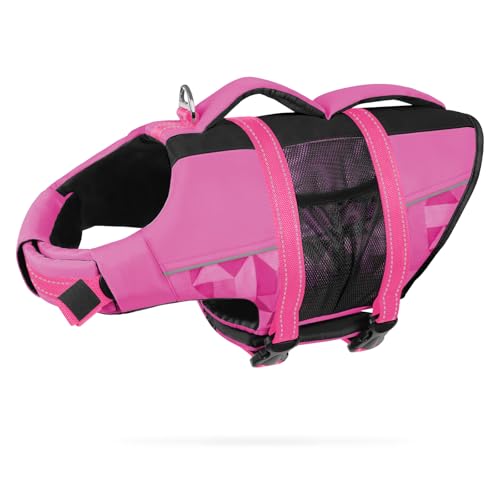 CITÉTOILE Schwimmweste Hund, Hunde Schwimmweste mit Griff und Reflektierend, Rettungsweste für Kleine Mittlere und Große Hunde mit Guter Auftrieb, Leicht und Sicher für Wassersport Rosa L von CITÉTOILE