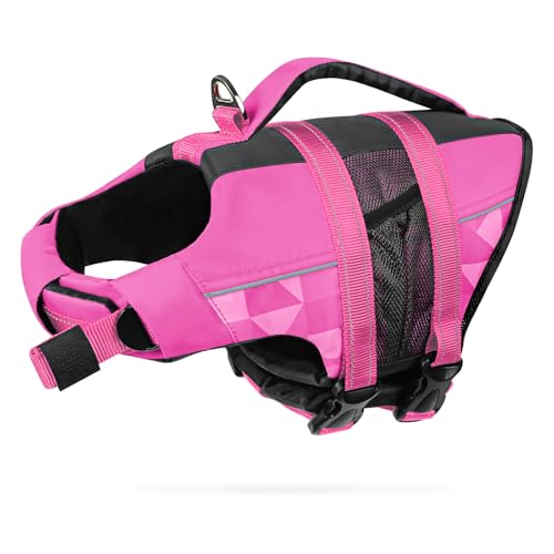 CITÉTOILE Schwimmweste Hund, Hunde Schwimmweste mit Griff und Reflektierend, Rettungsweste für Kleine Mittlere und Große Hunde mit Guter Auftrieb, Leicht und Sicher für Wassersport Rosa M von CITÉTOILE