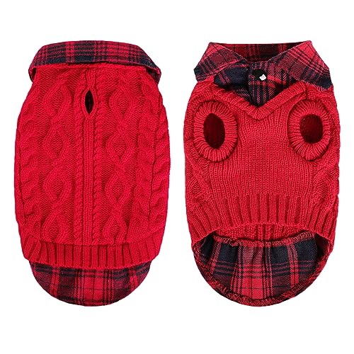 CITÉTOILE Warme Hundepullover, Rollkragen-Strick-Hundepullover mit Karomuster, Welpenkleidung mit Leinenlöchern für Herbst Winter, Warme Mantel Kleidung für Kleine Mittlere Große Haustiere, Rot,XL CITÉTOILE Warme Hundepullover, Rollkragen-Strick-Hundepullover mit Karomuster, Welpenkleidung mit Leinenlöchern für Herbst Winter, Warme Mantel Kleidung für Kleine Mittlere Große Haustiere, Rot,XL von CITÉTOILE
