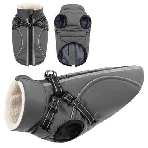 CITÉTOILE Winddichte Hundemantel mit Geschirr, Wasserdichter Wintermantel für kleine Mittel Große Hunde Outfit mit Reflektierender Streifen und Reißverschluss, Grau, XS CITÉTOILE Winddichte Hundemantel mit Geschirr, Wasserdichter Wintermantel für kleine Mittel Große Hunde Outfit mit Reflektierender Streifen und Reißverschluss, Grau, XS von CITÉTOILE