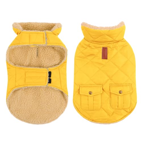 CITÉTOILE Wintermantel Hundemantel, Warme Winterjacken mit Fleece für Hunde,Hundejacke Hundekleidung Hundepullover Dog Coat mit Geschirr Loch für Chihuahua Dackel, Gelb, L von CITÉTOILE