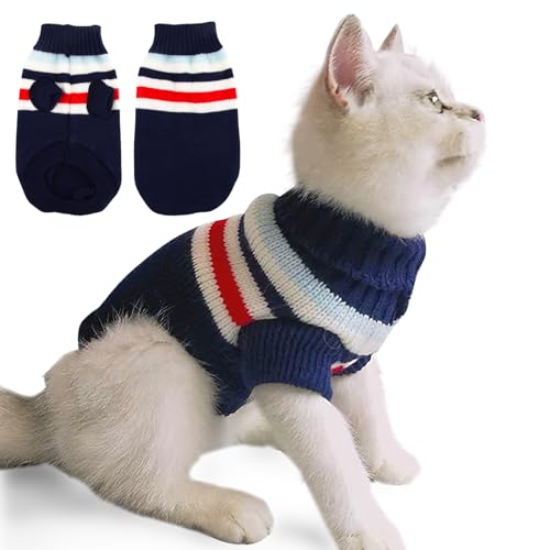 Pullover für Katze, CIYIN Katze Pullover, Strickpullover für Katzen, Sweater für Katzen, Katzen Kleidung Winter, Katzen Kleidung Süß, Warmer Pullover für Katzen Haustier (Blau-M) von CIYIN