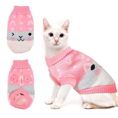 Pullover für Katze, CIYIN Katze Pullover, Strickpullover für Katzen, Sweater für Katzen, Katzen Kleidung Winter, Katzen Kleidung Süß, Warmer Pullover für Katzen Haustier (Rosa-M) von CIYIN