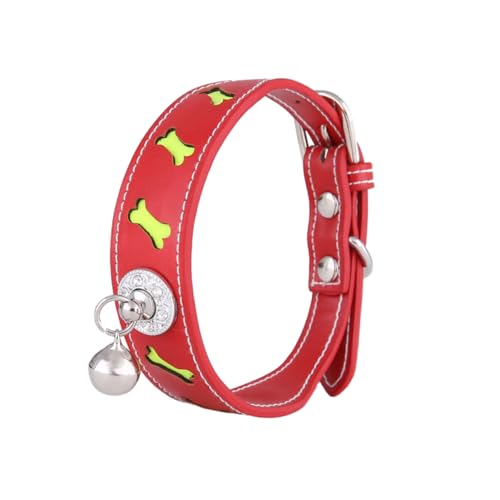 CIYODO 1stück Verstellbares Pu- Mit Reflektor Und Glöckchen Für Und Hunde Kreatives Haustierhalsband Rot Langlebig Und Bequem Für Täglichen Gebrauch von CIYODO