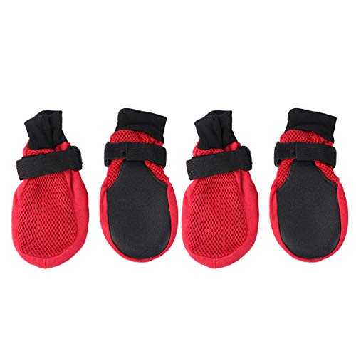CIYODO 1 Satz Atmungsaktive Netz Hundeschuhe mit Rutschfester Sohle Pfotenschutz für Hunde und Welpen Rot für Outdoor Aktivitäten und Wetterschutz von CIYODO