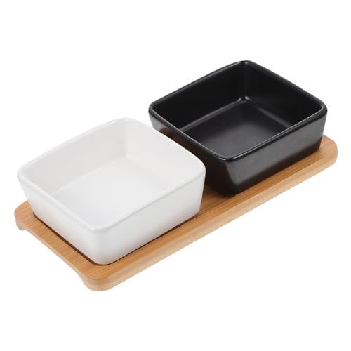 CIYODO Futternäpfe Für Katzen Und Hunde 3er-Set Keramiknäpfe Mit Holztablett Einzigartiges Design Sicheres von CIYODO