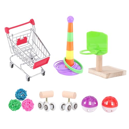 CIYODO 1 Satz Papageien Nibbling mit Einkaufswagen und Basketball für Papageien für Langeweile und Beschäftigung Materialien Zufällige Zufällige Farbe von CIYODO