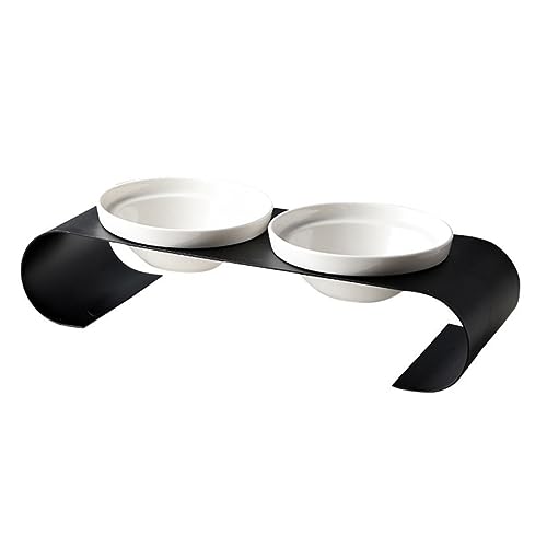 CIYODO 1 Stück Haustiernapf tierfutter pet Bowl katzenschälchen Katzennapf cat Bowls erhöhte katzenwassernäpfe erzogen Futternapf für Haustiere Eisengestell Doppelschüssel Keramik Weiß von CIYODO