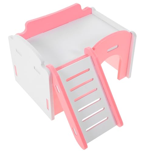 CIYODO 1 Stück Holzhäuschen für Hamster Multifunktionales Versteckspielzeug mit Treppe für Kleintiere als Schlafplatz und Spielplatz für Hamster Mäuse und Andere Kleine Haustiere Pinkes von CIYODO