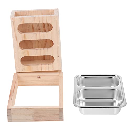 CIYODO 1 Stück Lebensmittel Box aus Edelstahl Heuraufe für Meerschweinchen Futterbox für Meerschweinchen Heuraufe für Nagetiere Haustierkaninchenständer 2 in 1 Lebensmittelkorb hölzern von CIYODO