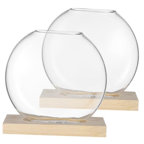CIYODO 2er Set Pflanzenvasen Aus Glas Mit Holzsockel Pflanzenvermehrung Blumentopf von CIYODO