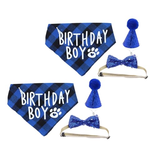 CIYODO 2 Satz Teiliges Haustier-Party Kariertem Geburtstags-hundehut und Blauem Fliegenbandana Angenehmes Komfortables Material Vielseitig Einsetzbar für Hunde und Katzen bei Festen und von CIYODO
