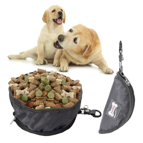 CIYODO 2 Stück Faltbarer Wasserdichter Hunde und Katzennapf für Reisen und Outdoor Tragbar mit Reißverschluss und Karabiner als Futternapf und Wasserschale für Camping und Wandern von CIYODO