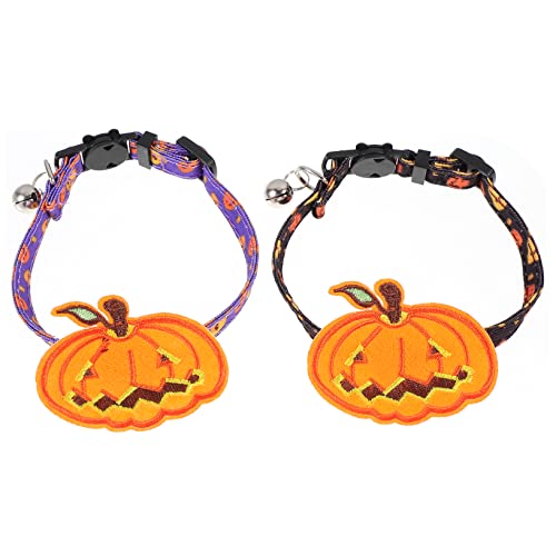 CIYODO 2 Stück Halloween Katzenhalsband Verstellbare mit Glöckchen Kürbis Design für Haustiere für Halloween Partys Hochzeiten und Outdoor Aktivitäten aus Strapazierfähigem Polyester von CIYODO