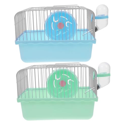 CIYODO 2 Stück Hamster Transportkäfig mit Trinkflasche und Laufrad Leichter Kleintierkäfig für Hamster und Mäuse Offene Bauweise für Einfache Pflege und Sicht Tragbar für Unterwegs von CIYODO