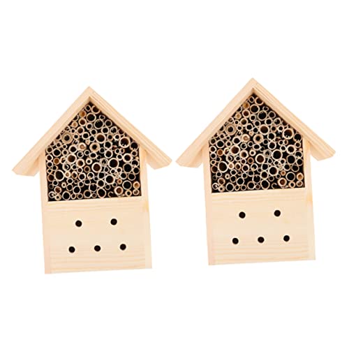 CIYODO 2 Stück Holz Bienenhaus Hängendes Insektenhotel für Wildbienen im Garten und Funktional zur Unterstützung Bestäuberpopulation und Natürlichen Lebensraums von CIYODO
