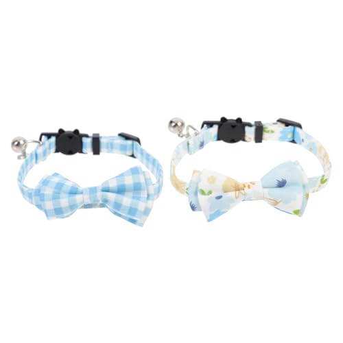 CIYODO 2 Stück Katzenhalsbänder Verstellbare und Dekorative für Katzen mit Glocke für Haustiere Stilvolles Design für Tägliches Blaues Blumenmuster Blaues Karomuster von CIYODO