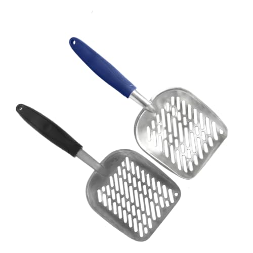 CIYODO 2 Stück Katzenstreuschaufel aus Aluminiumlegierung und Abs Robuste Sifter mit Großen Löchern Ergonomischer Griff für Komfortables Greifen Geeignet für Katzenstreuarten mit von CIYODO