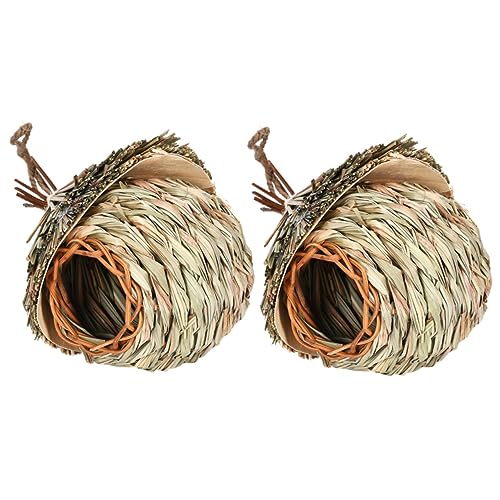 CIYODO 2 Stück Naturbelassene Handgewebte Vogelhäuser Aufhängbares Hummingbird Nest aus Stroh für Papageien und Wildvögel für Garten von CIYODO