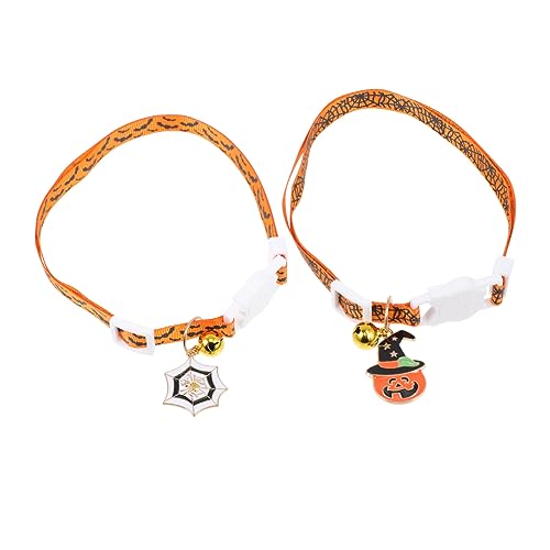 CIYODO 2 Stück Halloween Kürbisgeist Katzenhalsband Halsband Verstellbar Baumwolle Polyester von CIYODO