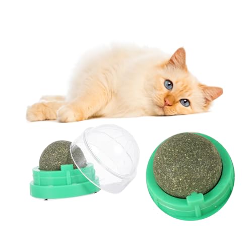 CIYODO 2Stücke Katzenminze Lick Ball Drehbarer Natürlicher Snack für Katzen Verdauungshilfe und Natürliche Zutaten für Katzengesundheit und Beschäftigung Grün von CIYODO