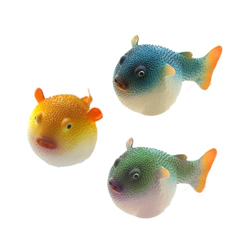CIYODO 3 Stück Teiliges Aquarium Deko Simulierte Kugelfisch Ornamente aus Langlebigem Silikon in Grün Blau Gelb Realistische Fischnachbildung für Zuchtbecken und Wasserlandschaften von CIYODO