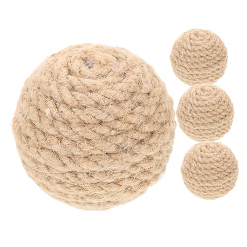 CIYODO 4 Stück Catnip Cat Kratzball Katzenkratzer Katze Kratzt Katzenspielzeug Für Wohnungskatzen, Kätzchen Selbst Post Interaktives Katzenspielzeug Drinnen Für Katzen Jute Light Brown von CIYODO