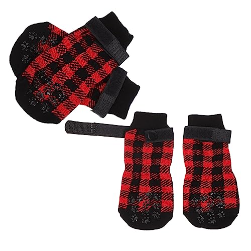 CIYODO 4 Stück Haustier Socken Pfotenschutz Für Haustiere Weihnachtshundegriffsocken Karierte Hundesocken rutschfeste Hundeschuhe Warme Hundesocken Kurze Stiefel Reine Baumwolle Niedlich von CIYODO