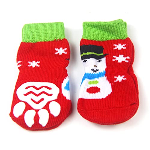 CIYODO 4 Stück Cartoon-Hundesocken Weihnachtshundestiefel Weihnachtshundeschuhe Weihnachtssocken sockenschuhe Baumwollsocken für Haustiere Haustiersocken Hündchen Kleiner Hund Schutz rot von CIYODO