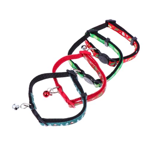 CIYODO 4 Stück Katze Weihnachts Halsband Schönes Halsband Für Haustiere Welpenhalsbandglocke Weihnachtshundekostüm Glockenkragen Haustier Katze Halskette Stoff Zubehör Einstellbar von CIYODO