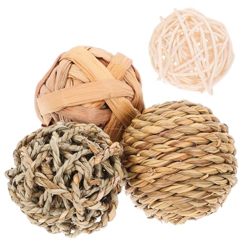 CIYODO 4 Stück Strohbug Von Strohbällen Aus Rattan Gewebte Heu Hase Weidenkugeln Für Kaninchen Ball Drinnen Kaninchen Kauen Graskugeln Halten Zahnen Bälle Für Hunde Protokoll von CIYODO