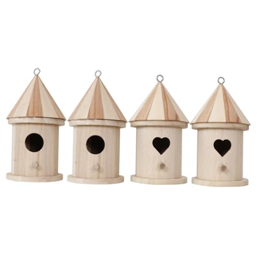 CIYODO 4 Stück Teiliges DIY Holz Vogelhaus für Kleine Vögel Naturbelassenes Nistkasten Bastelset mit Herz und Rundtür Wetterfestes Garten Vogelnest für Balkon und Garten Dekoratives von CIYODO