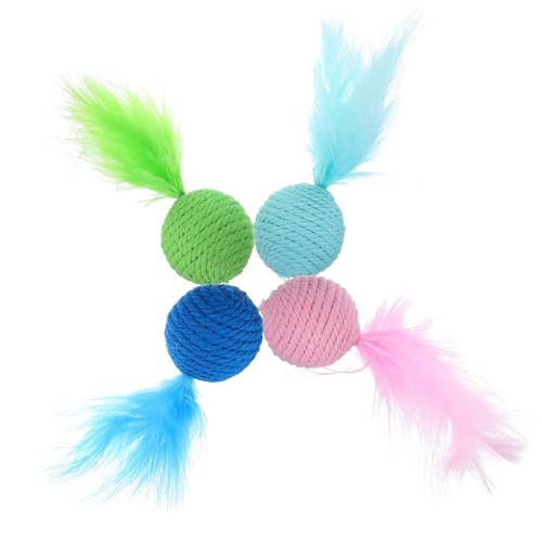 CIYODO 4 Stück Teiliges Katzen Spielzeugset Bunte Federbälle Interaktives Kauspielzeug für Katzen zur Krallenpflege und Spielerischen Beschäftigung für Haustiere von CIYODO