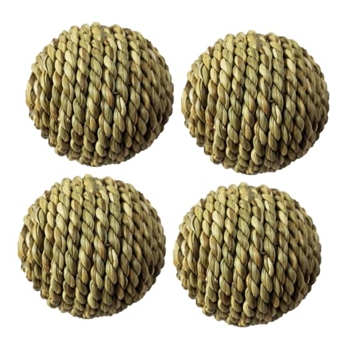 CIYODO 4 Stück Hamster Spielzeug Geflochtener Strohball Natürliches Vogel Knabberspielzeug 7cm Groß Für Hamster Und Vögel Fördert Bewegung Und Beschäftigung von CIYODO